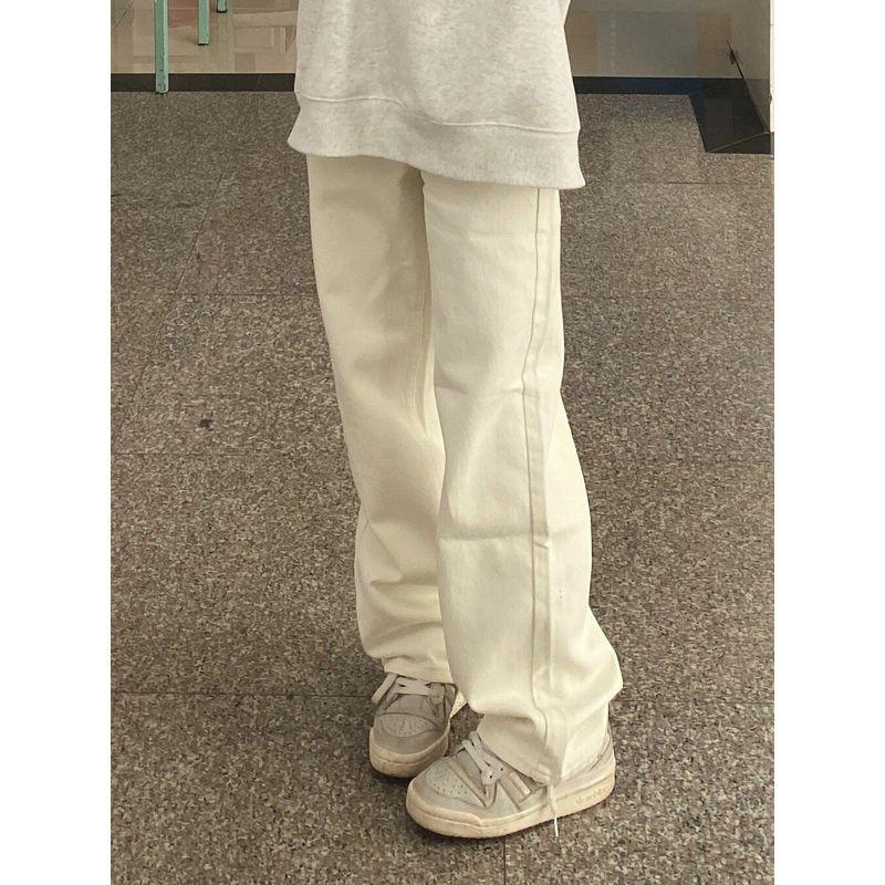 

145 Small Elegant Narrow Version White High-Waist Denim Female Straight-leg Mop Easiest for Match Slim Looking Wide-Leg Pants White small section XL