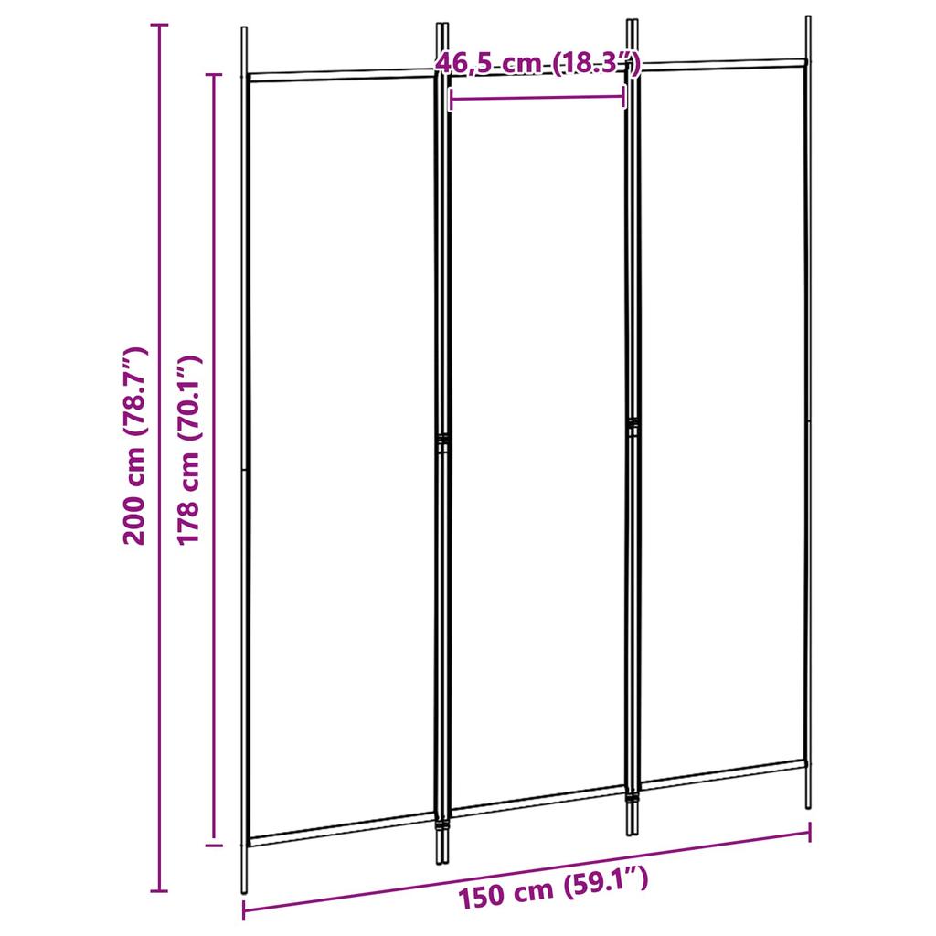 3 Panel Room Divider Beige 150 X 200 Cm Fabric