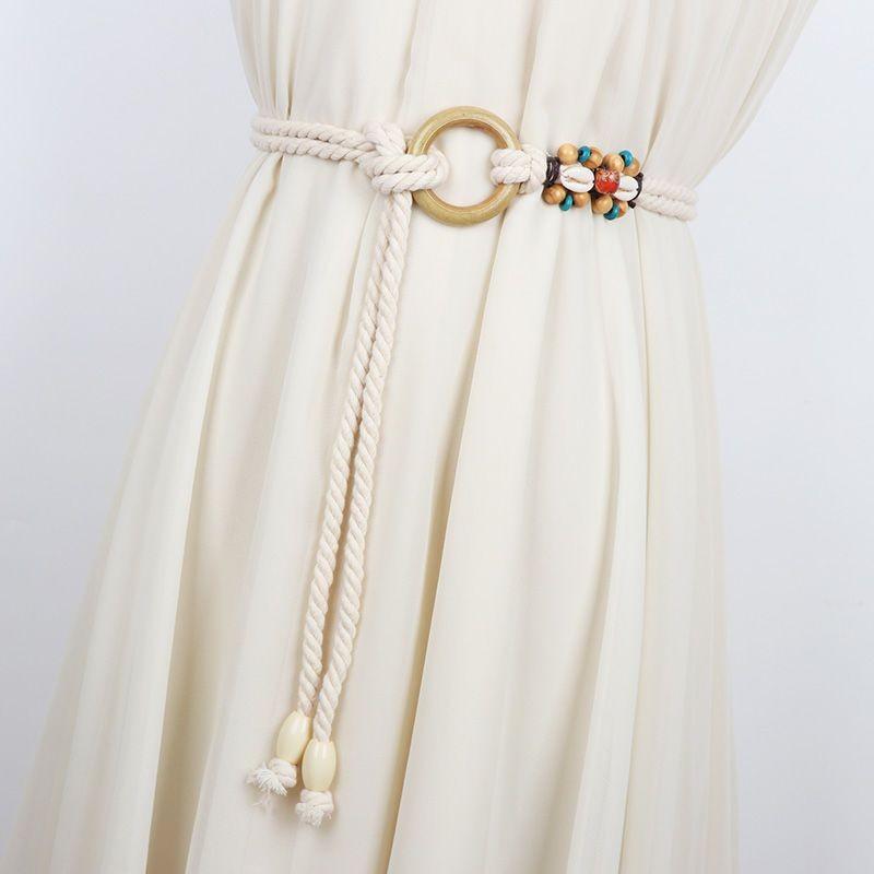 Chic Rope Cotton Waist Belt For Women Versatile Decorative Fashion Accessory Beige In