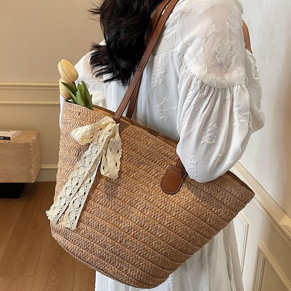 Woven Bag Women's Large Capacity 2026 Spring New Beach Vacation Commuter Tote Versatile Shoulder Underarm Bag Women