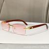 Frameless Trimmed Personalized Sunscreen Sunglasses Catwalk Travel Fashion Versatile Women'S Sunglasses Wood Grain Legs