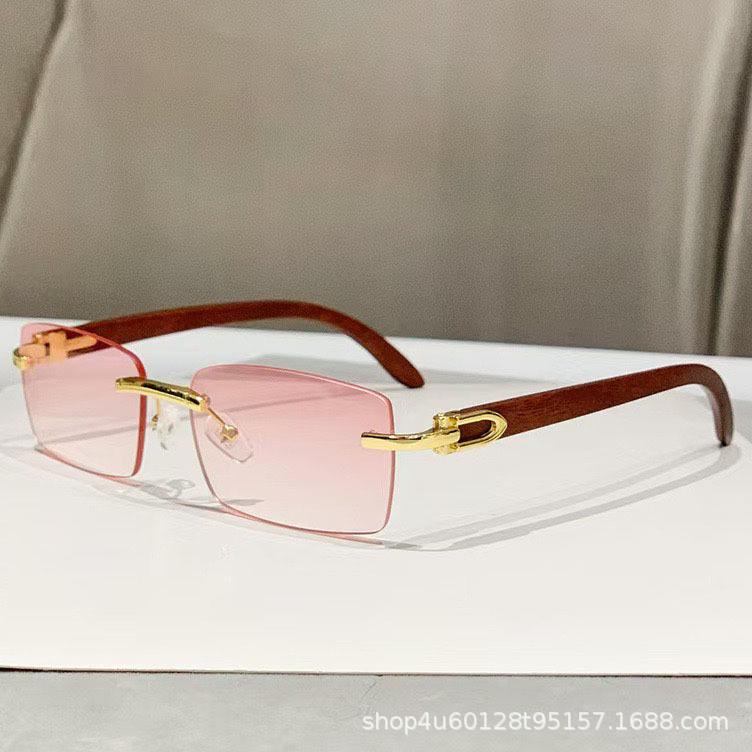 Frameless Trimmed Personalized Sunscreen Sunglasses Catwalk Travel Fashion Versatile Women'S Sunglasses Wood Grain Legs