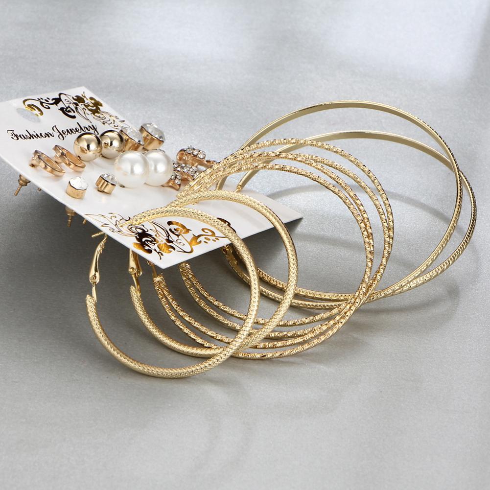 9 Pairs Women Fashion Bowknot Love Shape Big Circle Earrings Set