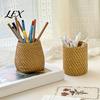 Pen Storage Container Faux Rattan Holder, Woven Style Makeup Brush Boho Pencil Case Desktop Organizer, Multi-functional Resin Cup for Home Office
