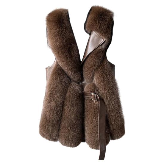 Women Winter Vest Coat Thick Fluffy Fur Cozy Faux Solid Color Sleeveless Button
