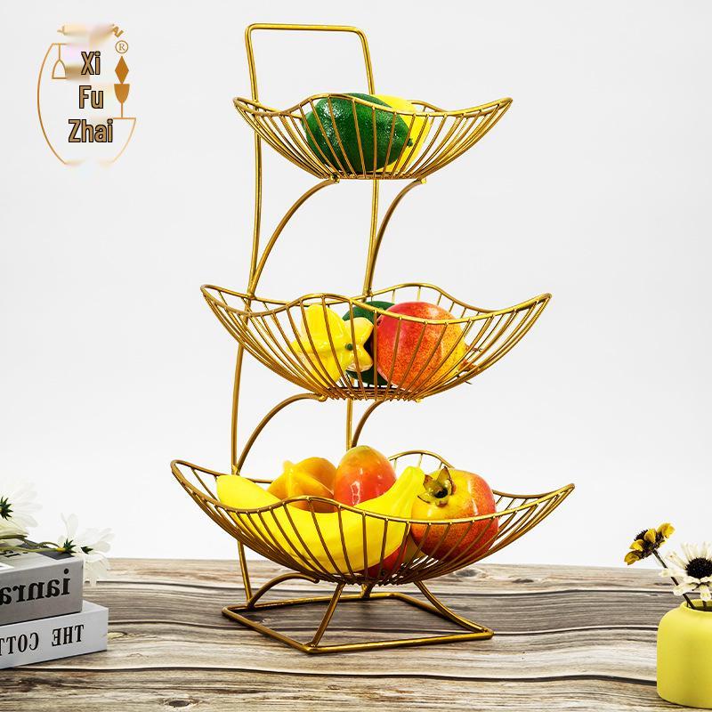 European Style Three-Tier Fruit and Snack Storage Rack for Living Room Coffee Table