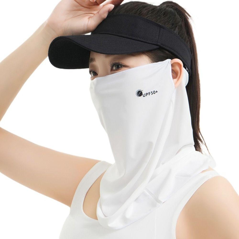 Letter Sunscreen Face Veil Breathable Neckline Face Cover Thin Summer Ice Silk Face Mask  Driving