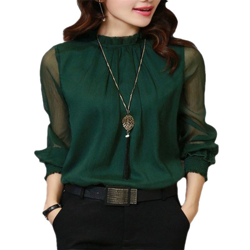 Übergröße Chiffonbluse - Damen 2025 Frühling/Herbst Mesh Rüschen Langarm Leichtes Sonnenschutz-Top