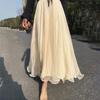 Spring Women Chiffon Skirt Casual High Waist Loose Ankle-Length Skirt All Match Female Ruffle A Line Skirts