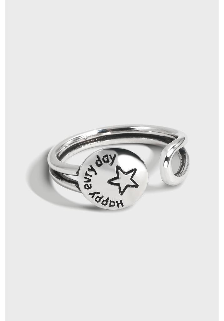 Women's High-end European Style Aged Blackened S925 Sterling Silver Ring with Retro Thai Letter Design
