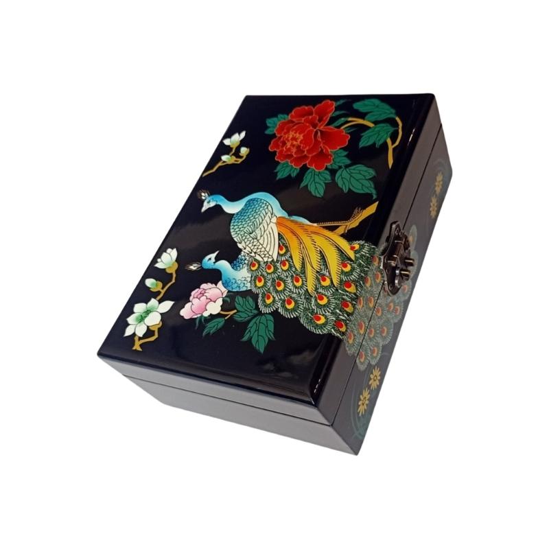 Boîte de rangement pour bijoux laquée artistique Fermeture à clé traditionnelle Fait main Décoration intérieure Organisateurs