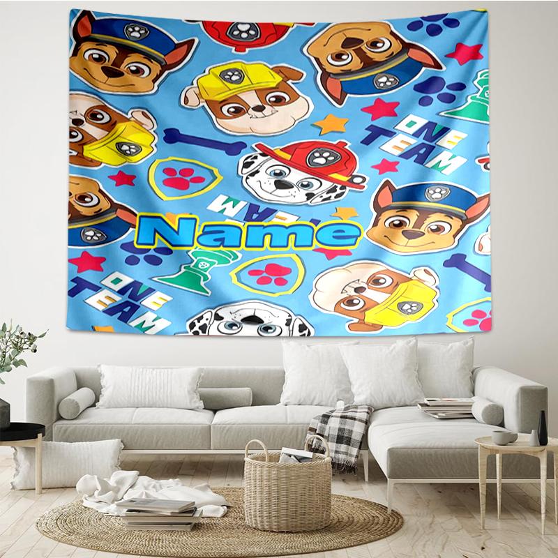 Custom Name PAW Patrol Print Tapestry, Backdrop, Easy Setup, Ideal for Bedroom, Office & Living Room, with Aesthetic Wall Hanging Decor.
