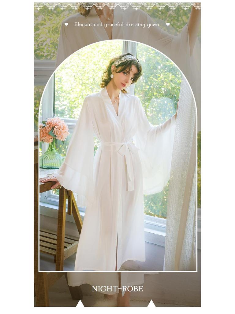 Luxurious Satin Tie-Waist Bell Sleeve Bathrobe - Available In Red, Black, and White