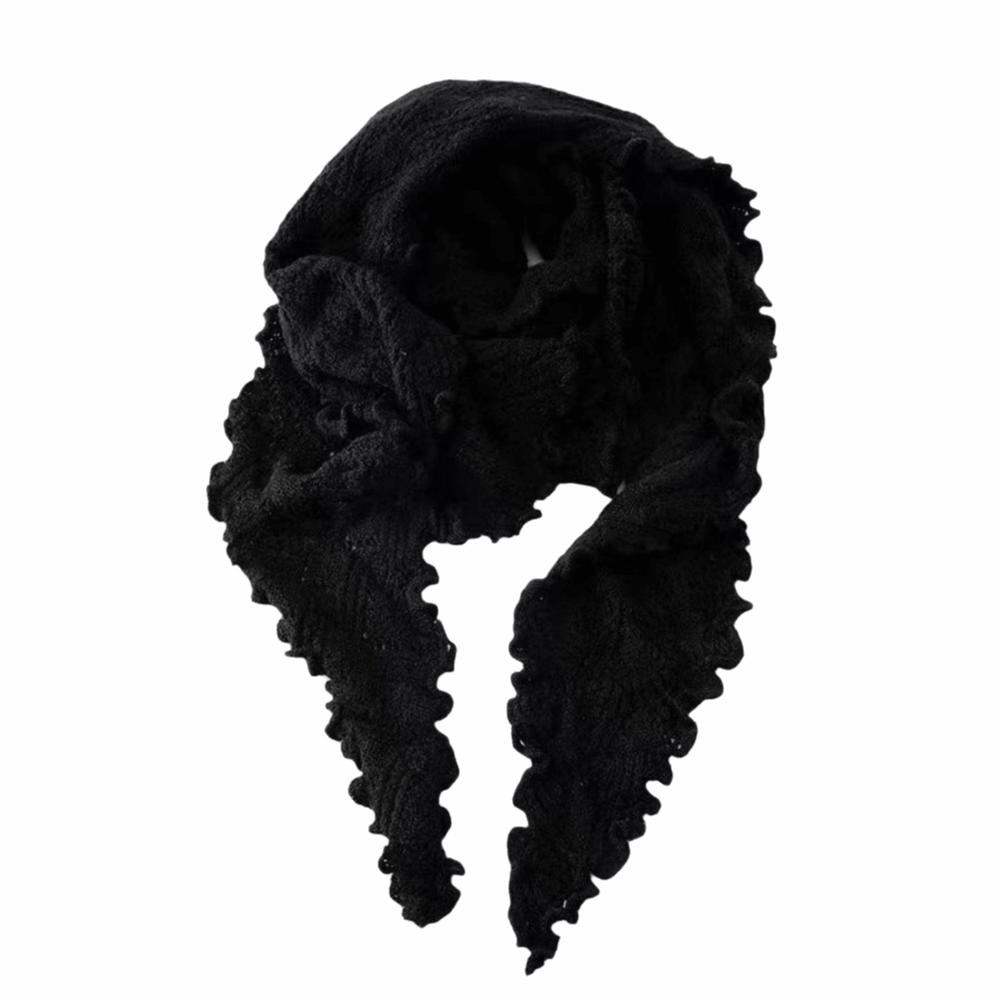 Ruffled Edge Knitting Scarf Soft Breathable Hollow Scarf Triangular Scarf Spring Autumn Winter