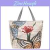 Canvas Butterfly Elephant Cat Tote Bag For Women With Sewn Details For Daily Use