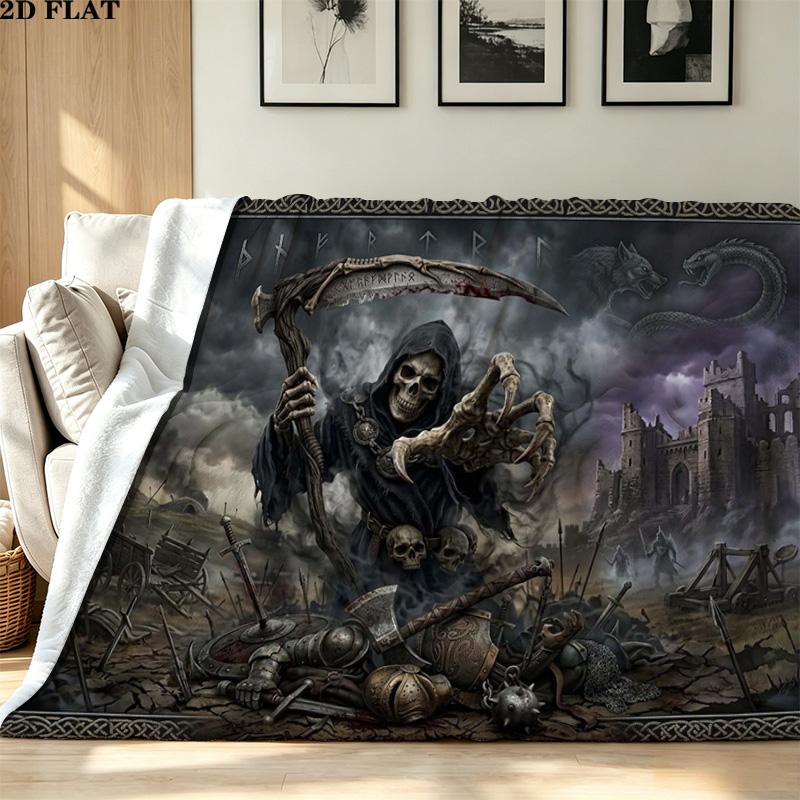 Dark Grim Reaper Print Flannel Blanket High Quality Warm Comfortable Cover for All Seasons Perfect for Gifts Home Decor