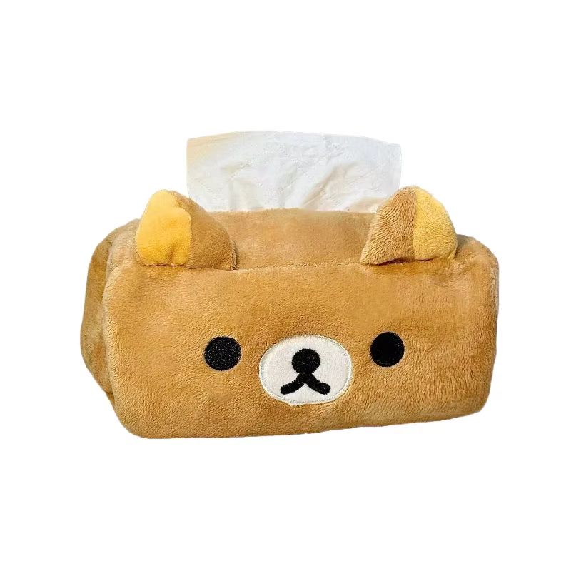 Cartoon Cute Rilakkuma Bear Plush Tissue Box Holder Easy Pull Paper Towel Organizer Storage For Girl Home Decoration Toys Gifts