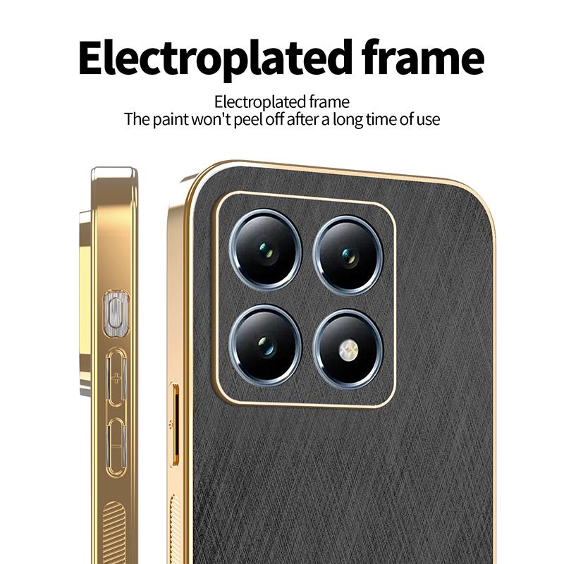 For Magsafe Plating Frame Leather Phone Case For Xiaomi 14T Pro 13T 11T Pro Redmi Note 14 11 12 13 Pro 14C 13C Bumper Back Cover