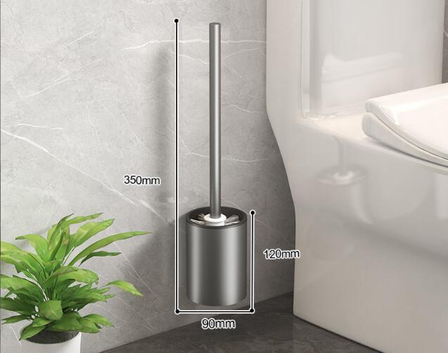 Tuqiu Black Toilet Brush Holder with Brush Aluminum White/Grey Bathroom Toilet Scrub Cleaning Brush Holder Set