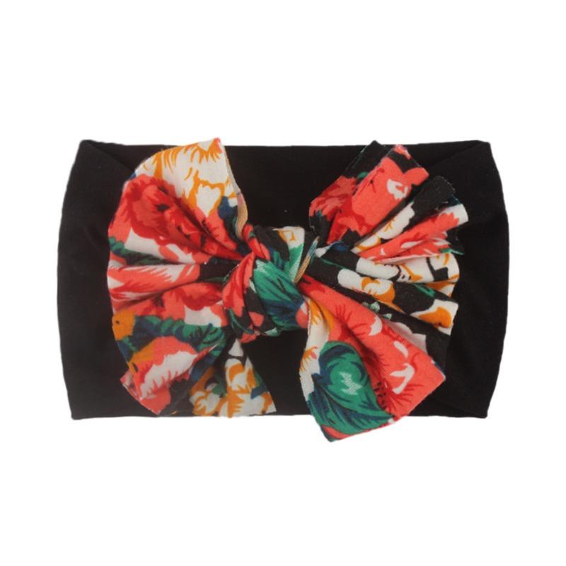 New infant hair accessories, children's nylon printed bow wide-brimmed headscarf, baby knotted headband