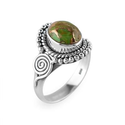 Zelený tyrkys meďový drahokam Masívne striebro 925 Jedinečný dizajnérsky prsteň, Dámsky šperk, Bohémsky prsteň