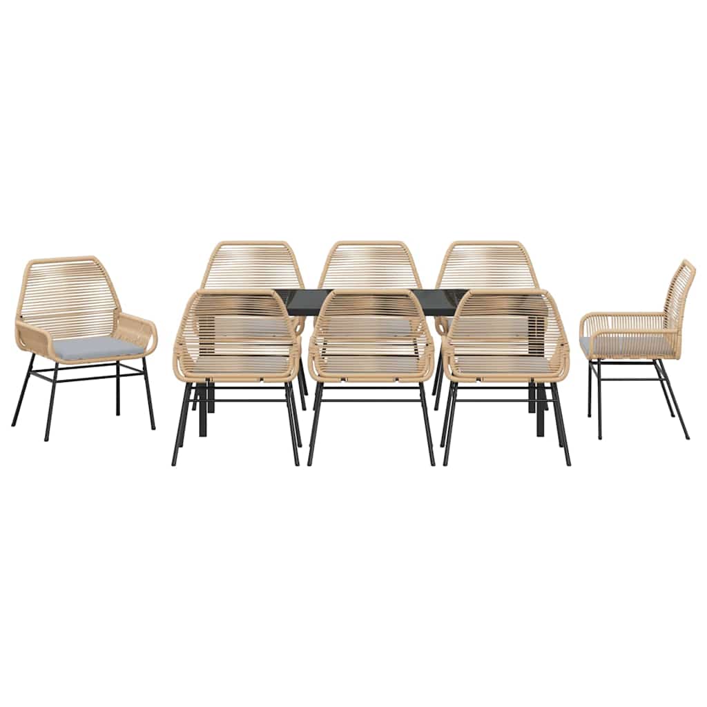 Garden Dining Set with Cushions 9 pcs Brown Poly Rattan