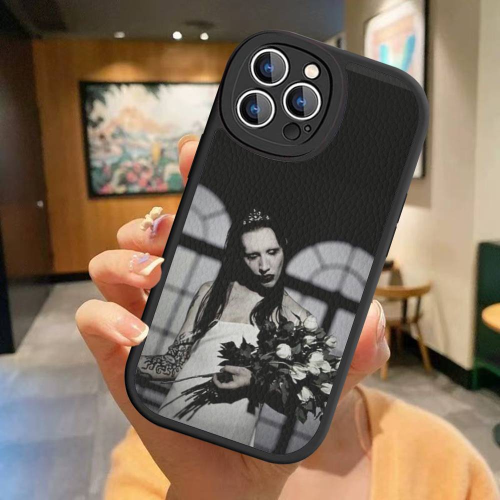 

Rock Band Marilyn Manson Phone Cover For IPhone 11 12 13 14 15 16 Pro Max Mini Plus Soft Leather Case iPhone 14