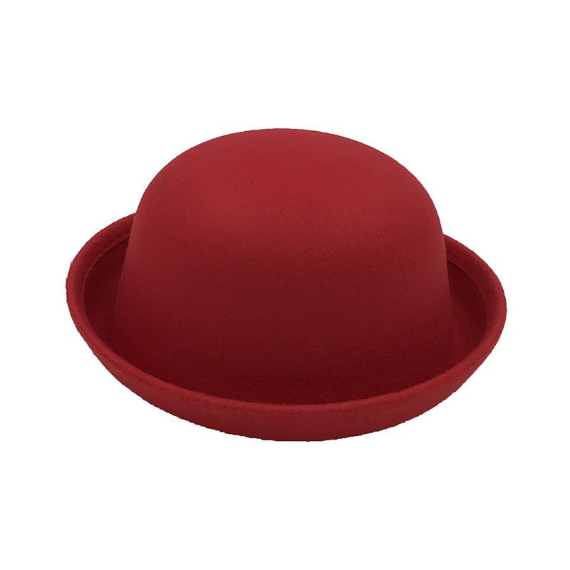 Childrens Wool Felt Bowler Hat With Rolled Brim For Fall Winter Casual Wear Child красный