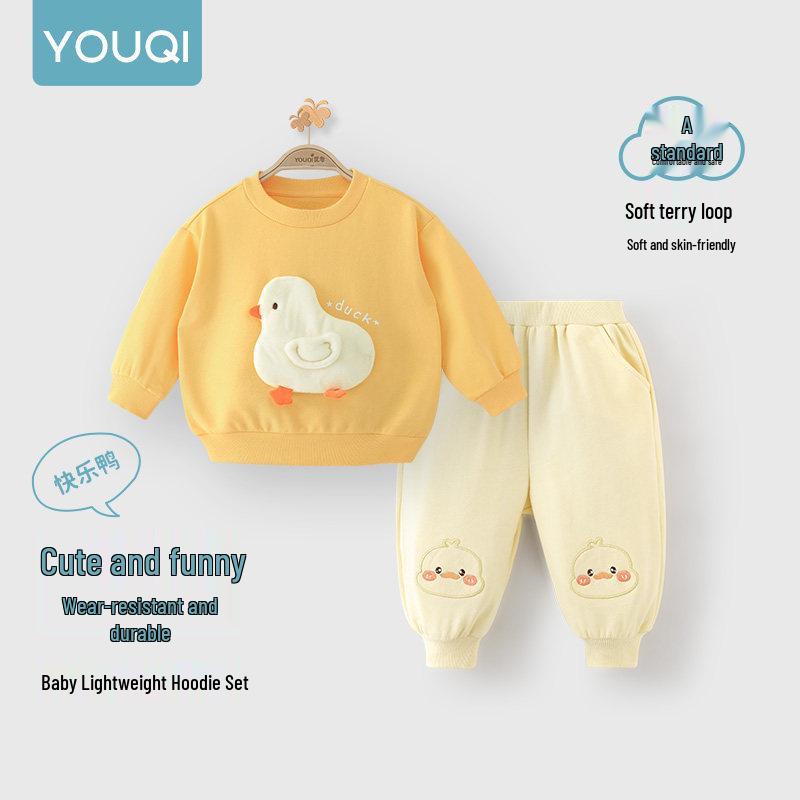 Youqi Baby Spring Collection: Long-Sleeved Hoodie & Sweatpants Set for Children - Versatile Outdoor Two-Piece Outfit.