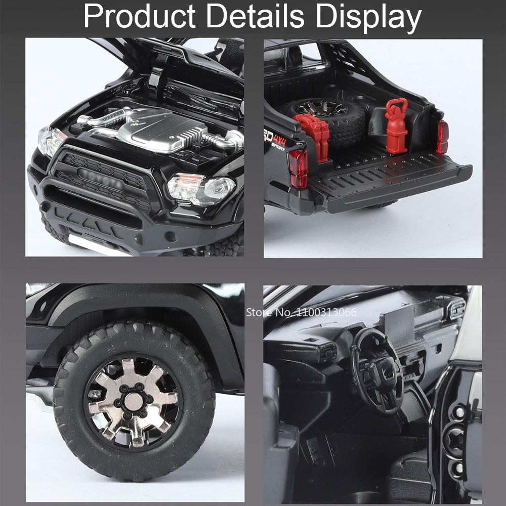 1:32 Alloy Tacoma Toys Diecast Models Cars with Light Music Pull Back Miniature Car Rubber Tires Vehicles for Kids Xmas Gifts