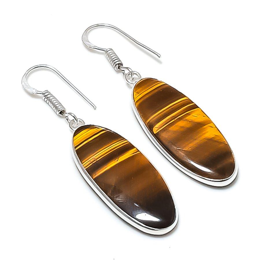 

Natural Tiger Eye Gemstone 925 Sterling Silver Jewelry Earring 1.97 AEE-11013