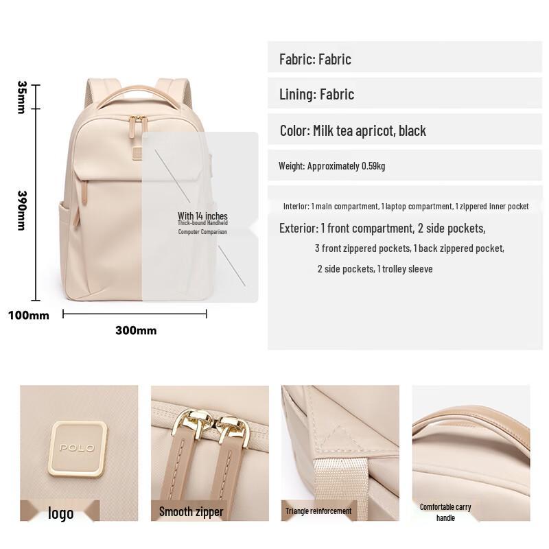 POLO Damen Rucksack mit großem Fassungsvermögen für 15-Zoll-Laptop