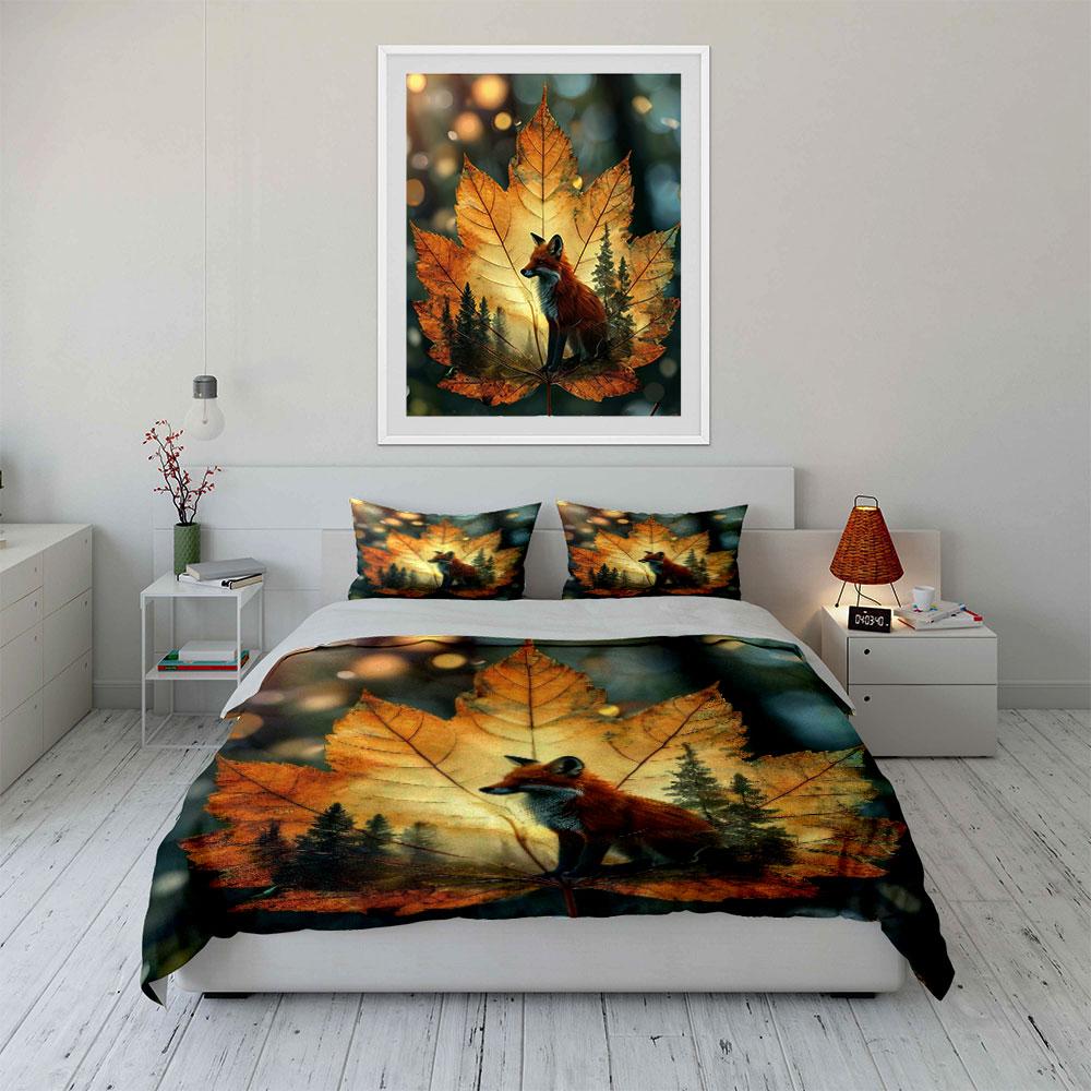 Fuchs Natur Dekor Set Weiche Bequeme Bettbezug Bettwäsche Set Enthalten 1*Bettbezug & 2*Kissenbezüge, Geschenk