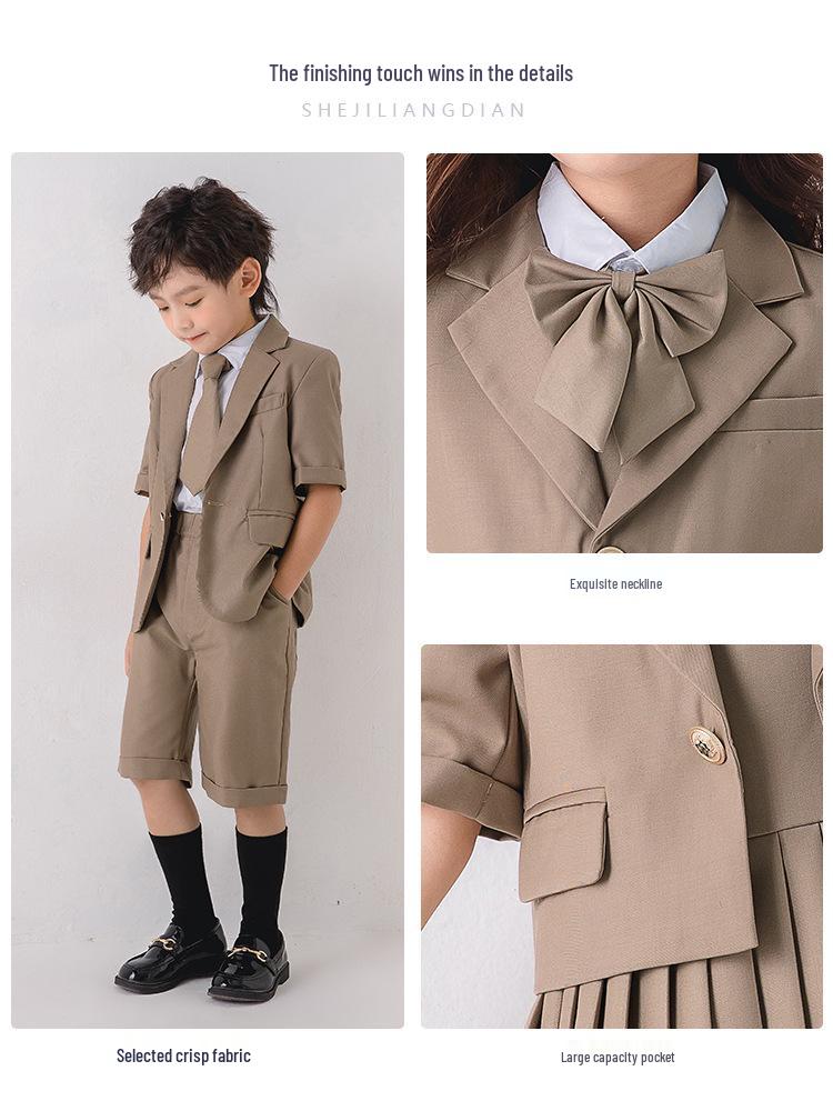 British Style Summer Short Sleeve Kindergarten Uniform Set for Boys and Girls