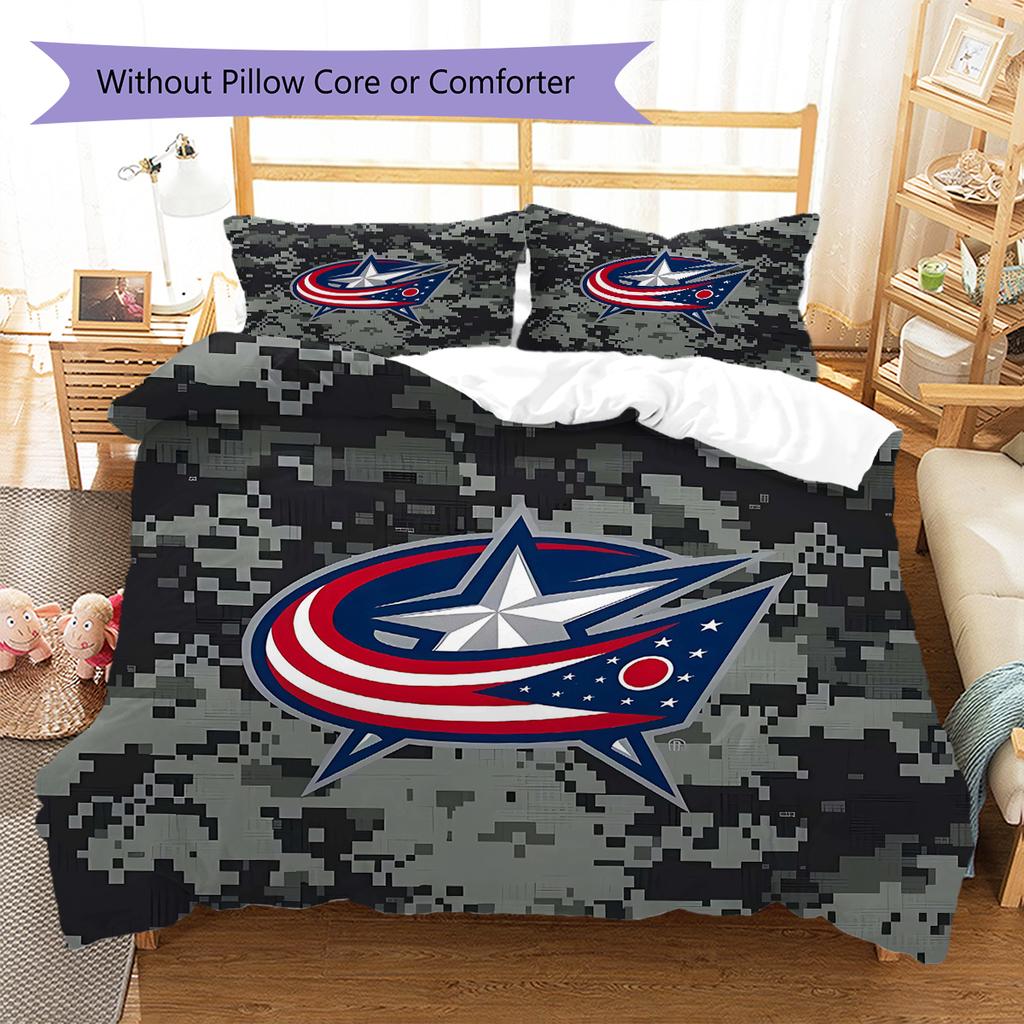Columbus Blue Jackets Pattern Bedding Quilt Set Quilt Cover Pillowcase Home Decoration Gift (1 * duvet cover + 2 * pillowcase, without core)