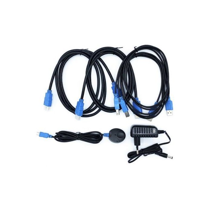 KVM-svitsj - AISENS - HDMI 4K 60Hz - 1U - 2 PC-er - Strømforsyning inkludert - Svart