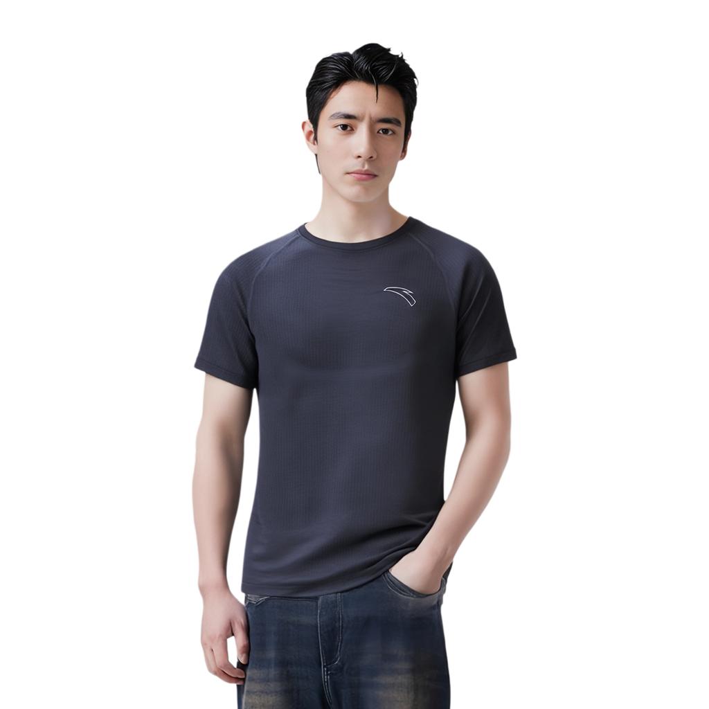 Anta Running Series Solid Color Logo Round Neck Short Sleeve T-Shirt Men Tops Black 152325114-4