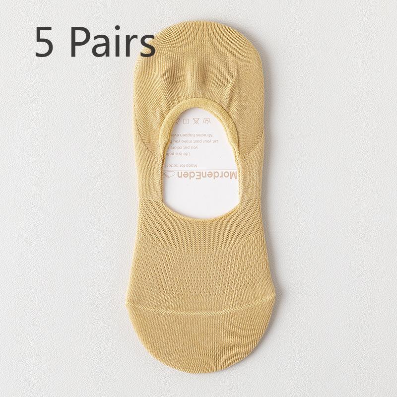 5 Pairs of Women's Spring and Summer Boneless Deodorant Absorbent Invisible Cotton Shallow Mouth Non Slip Socks
