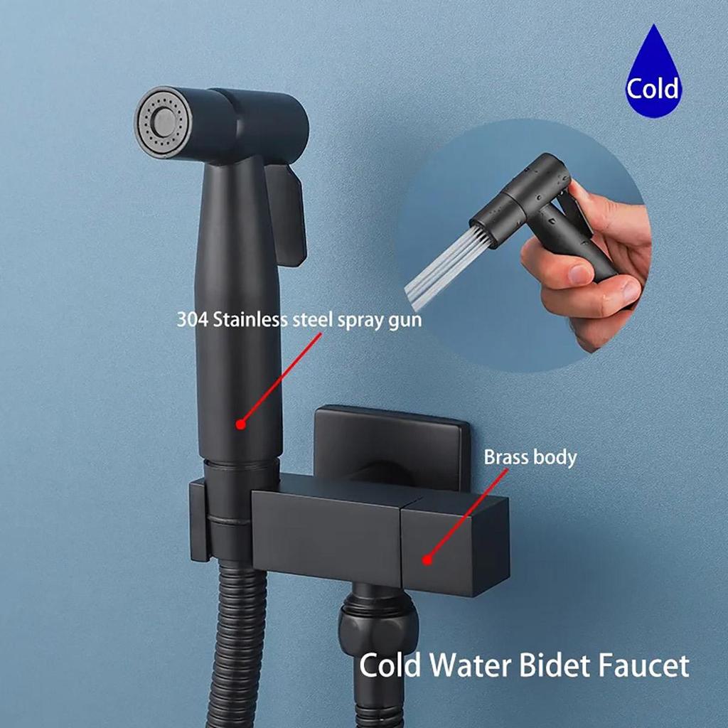 ULA Schwarzer tragbarer Bidet-Sprüher-Wasserhahn aus Messing für die Toilette, nur Bidet-Wasserhahn für kaltes Wasser im Badezimmer, kaltes Shattaf-Ventil, hygienische Dusche