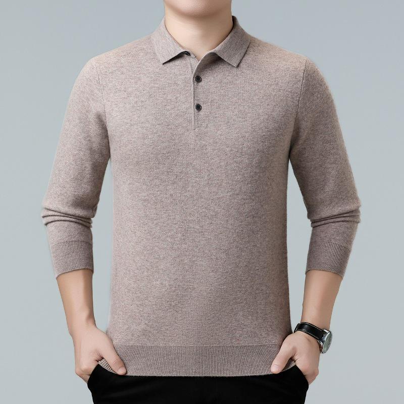 Genuine Brand Men's Luxury Wool Sweater 2025 - Thick, Warm, and Stylish Lapel Knitwear for Mid-Aged Dads.
