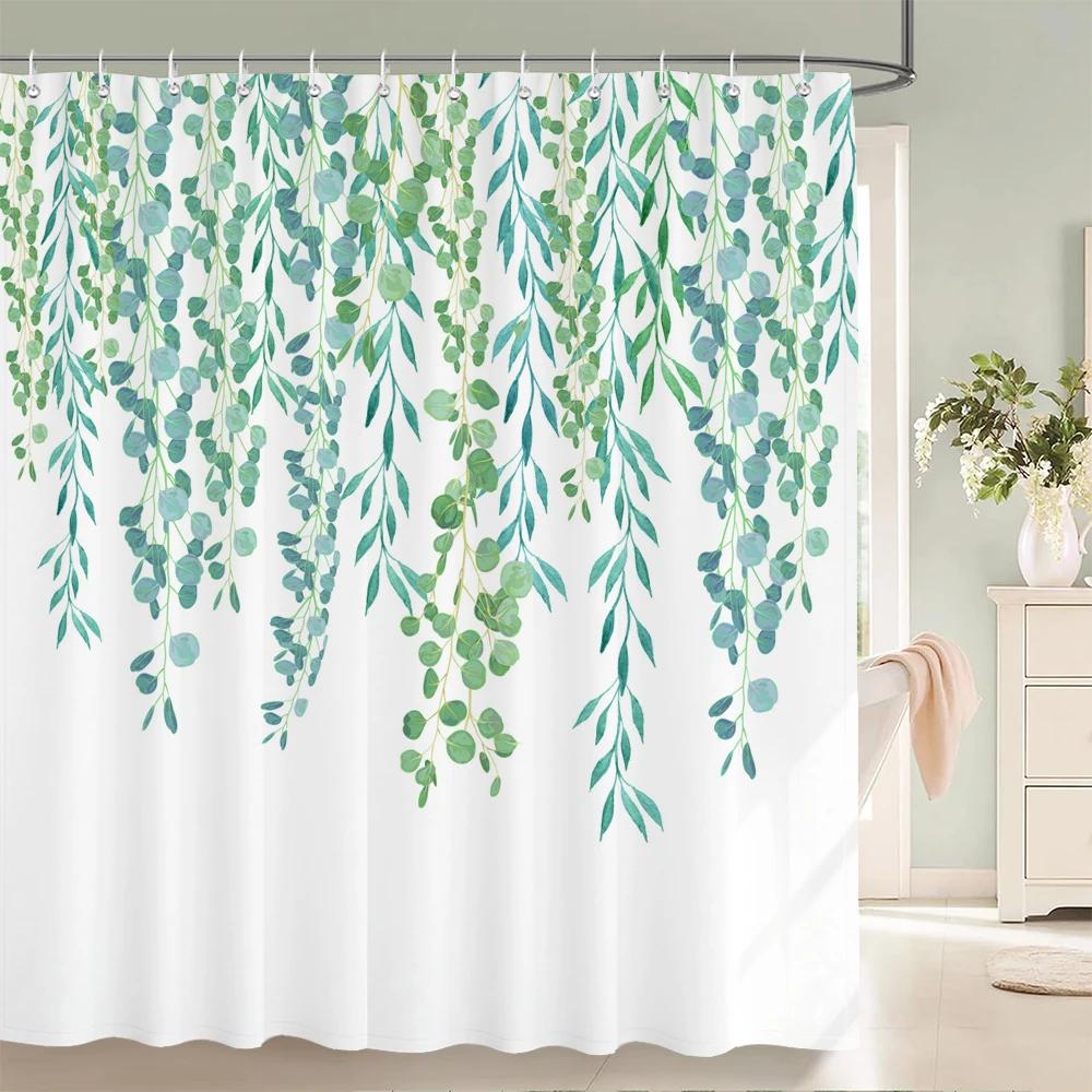 3D Fresh Green Plants Leaf Print Nordic Style Shower Curtain Set Hook Natural Flower Leaves Home Decoration Bathroom Curtains