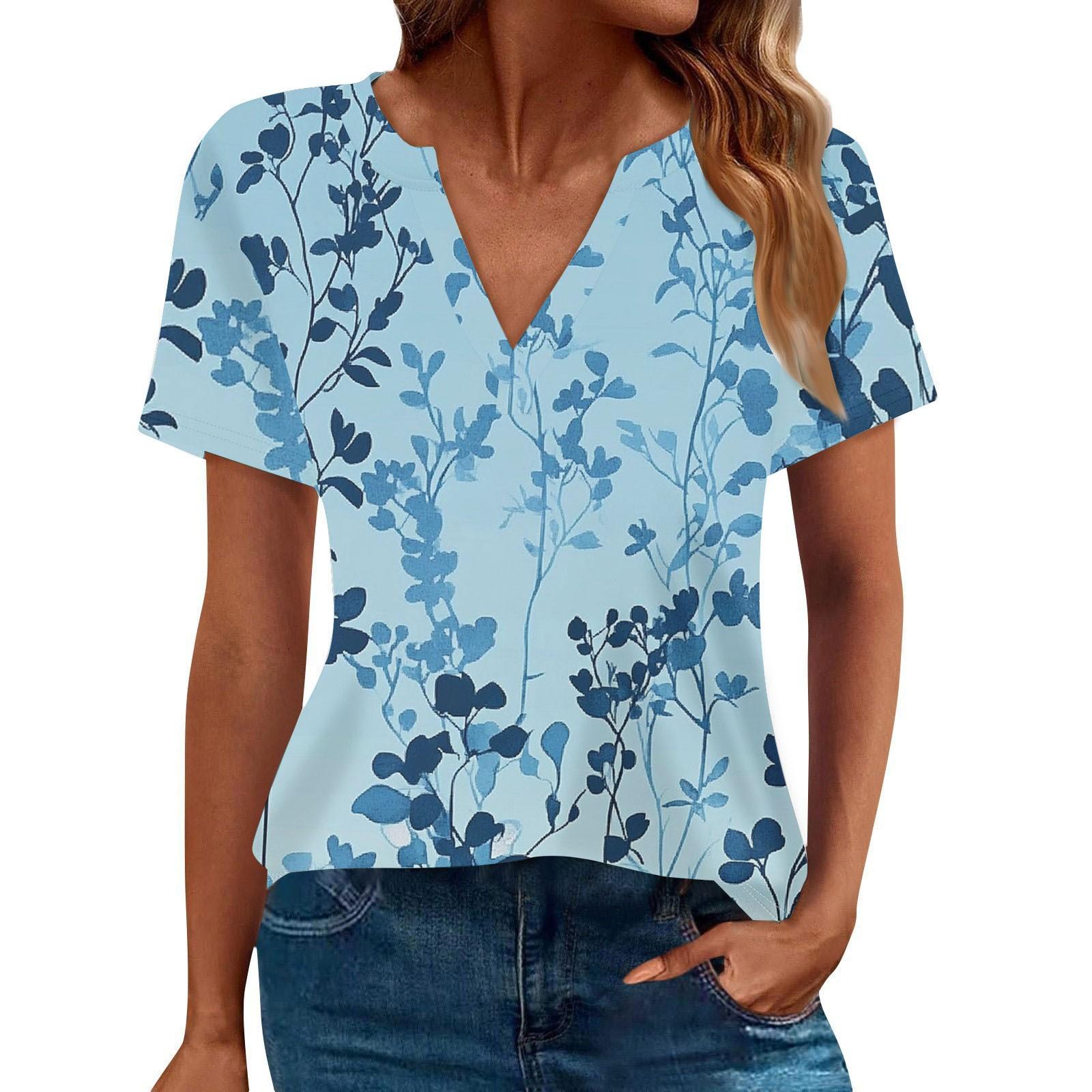 

Женская летняя мода повседневная футболка с коротким рукавом и V-образным вырезом XXL