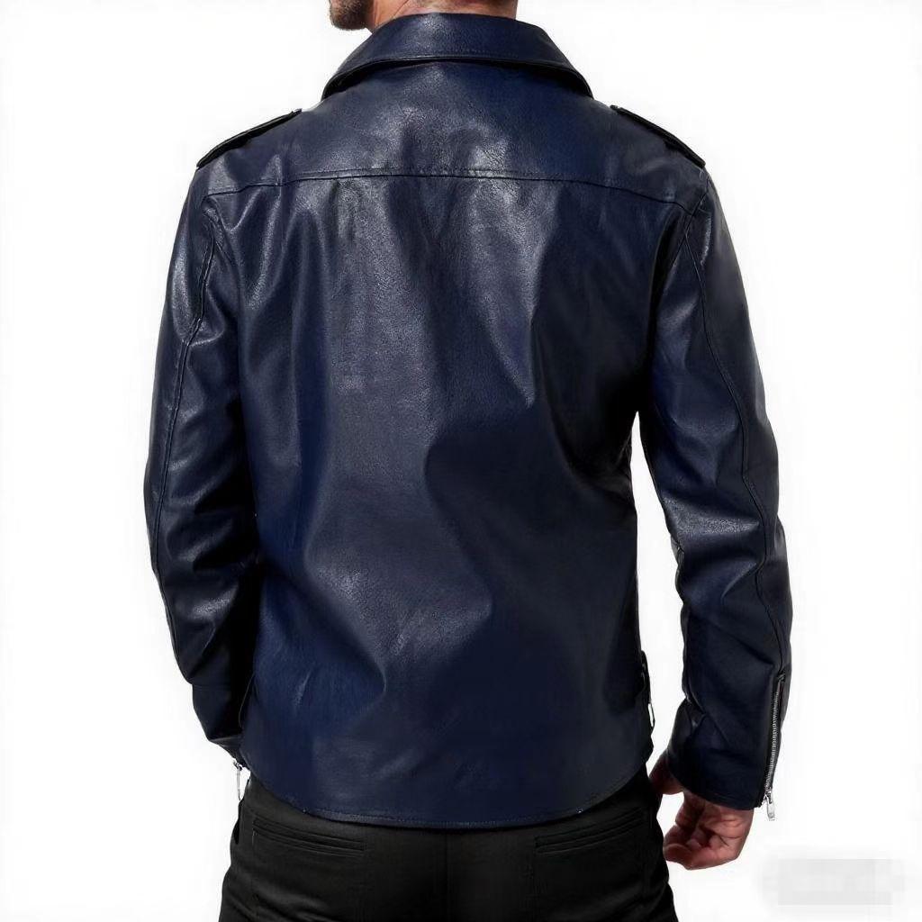 Autumn Winter Casual Men's PU Leather Jacket Fashion Slim Fit Turn Down Collar Moto Biker Coat Trendy Men's Outerwear