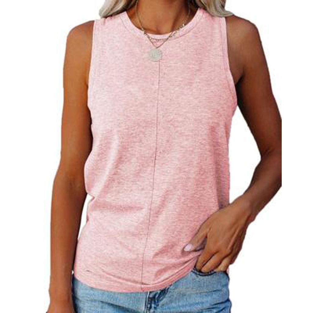 Women's Casual Comfort Round Neck Color Hundred Sleeveless Vest Tops