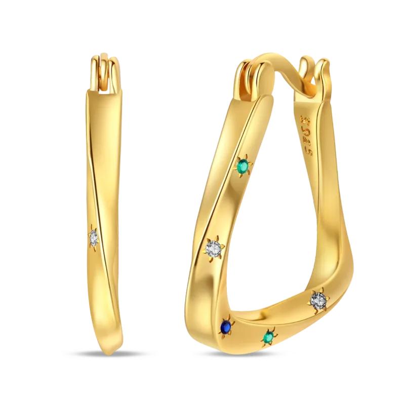 Original New In 925 Silver Gold Star And Moon Pave Colored Zircon Earrings For Women Trending Fashion Jewelry Birthday Gift