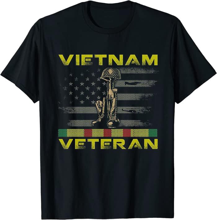 Vietnam Veteran Yellow Distressed American Flag Classic Tee T-Shirt Size XXXXL