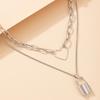 Hollow Heart Multilayer Geometry Thick Sweater Chain Fashion Jewelry Gift Chain Heart Trendy Lock Pendant Necklace for Women