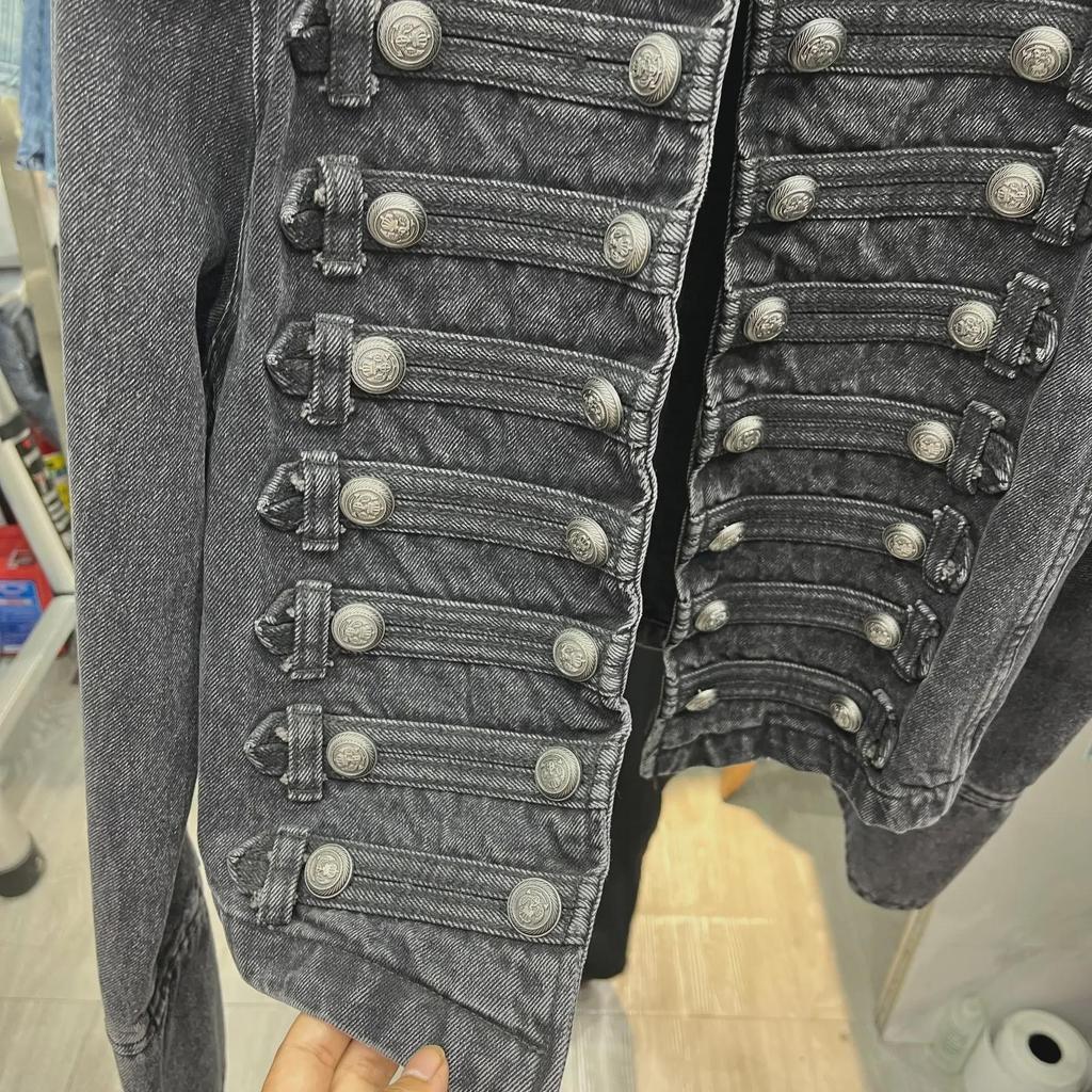 "European Retro Palace-Style Button-Down Long-Sleeve Denim Jacket - Spring/Autumn 2025 Fashion with Stand-Up Collar"