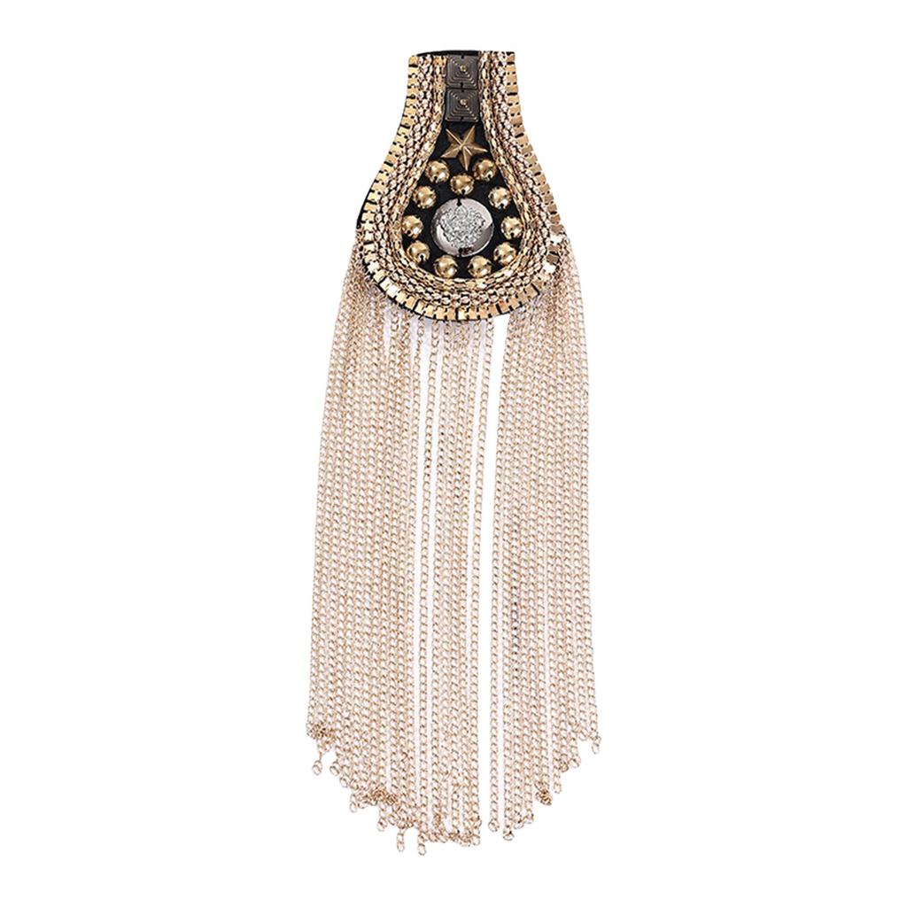 Punk Styles Bead/Rhinestone Epaulets Easy Install Pin Epaulettes with Tassels Metal Chain for Stage Costume Dress Decors