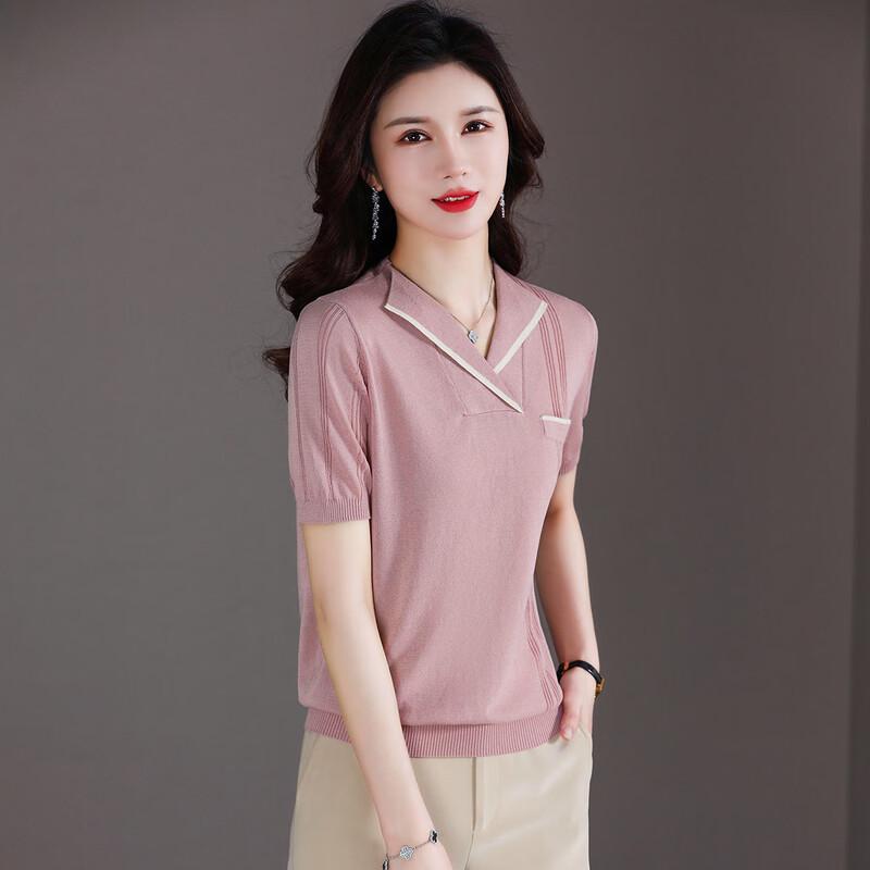 Mothers' Summer Loose Ice Silk Short Sleeve T-Shirt